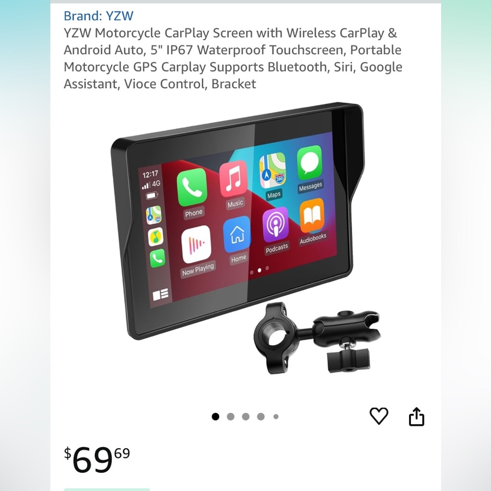 5" Waterproof Motorcycle GPS with Wireless CarPlay - Black